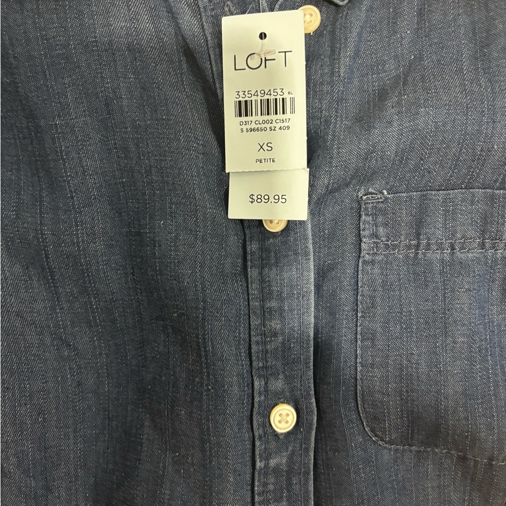 LOFT Indigo Button-Down Long Sleeve Shirtdress NWT - image 2